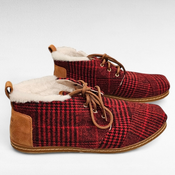 Toms Red Plaid Bota Shoes Size 10 - Picture 6 of 16